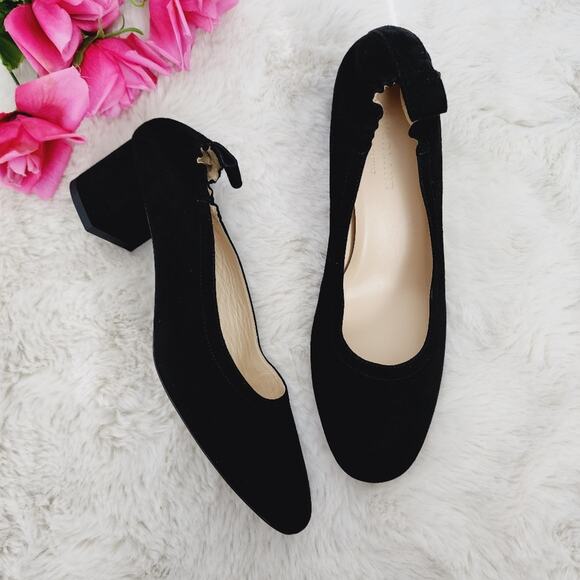 Everlane Shoes - Everlane The Day Block Heel 8.5 Black Suede Leather Round Toe Pump Comfort New